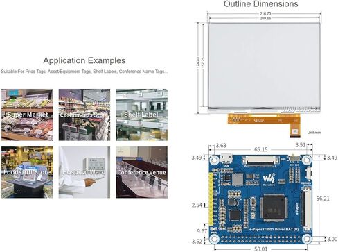 قبعة عرض الحبر الإلكتروني مقاس 10.3 بوصة من Waveshare متوافقة مع Raspberry Pi4B/3B+/3B/2B/B+/A+/Zero/Zero W/WH/Zero 2W 1872×1404 بكسل أسود/أبيض 2-16 مقياس رمادي USB/SPI/I80 يدعم التحديث الجزئي in Saudi Arabia
