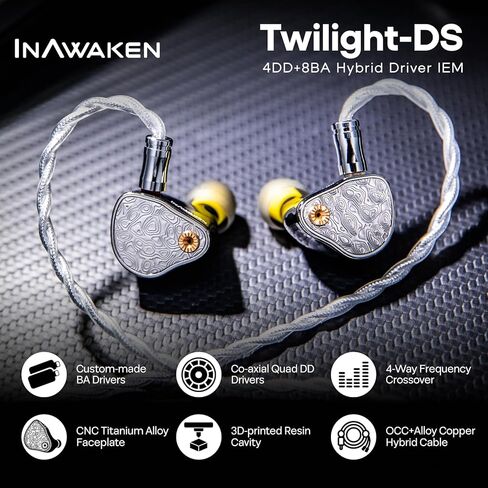 شاشات Linsoul INAWAKEN Twilight-DS 4DD+8BA داخل الأذن، أجهزة IEM هجينة مع سبائك التيتانيوم + هيكل فولاذي، سماعات أذن سلكية HiFi مع 2 دبوس OCC + كابل نحاسي قابل للفصل لعشاق الصوت والموسيقيين HiFi in Kuwait