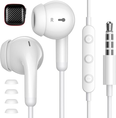سماعات أذن سلكية خفيفة داخل الأذن لأجهزة MacBook Pro Air/الكمبيوتر المحمول، سماعات أذن سلكية مع مقبس 3.5 ملم وميكروفون للتحكم في مستوى الصوت لأجهزة iPhone/Samsung/Android/Switch/PC/Kid/School، أبيض in Kuwait
