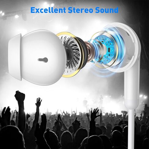 سماعات أذن سلكية خفيفة داخل الأذن لأجهزة MacBook Pro Air/الكمبيوتر المحمول، سماعات أذن سلكية مع مقبس 3.5 ملم وميكروفون للتحكم في مستوى الصوت لأجهزة iPhone/Samsung/Android/Switch/PC/Kid/School، أبيض in Kuwait