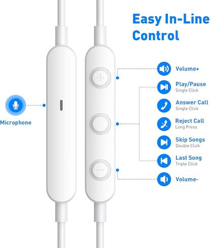 سماعات أذن سلكية خفيفة داخل الأذن لأجهزة MacBook Pro Air/الكمبيوتر المحمول، سماعات أذن سلكية مع مقبس 3.5 ملم وميكروفون للتحكم في مستوى الصوت لأجهزة iPhone/Samsung/Android/Switch/PC/Kid/School، أبيض in Kuwait