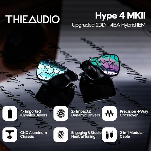 Linsoul THIEAUDIO Hype 4 MKII 2DD + 4BA Hybird داخل شاشة الأذن، سماعات HiFi سلكية IEM، ضبط محايد واستوديو لآذان Kiwi Allegro Mini المحمولة IEM DAC، مكبر صوت داخل الأذن in Saudi Arabia