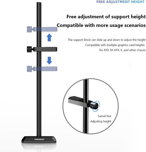Aluminum Alloy Graphic Card Bracket Brace Sliding Single/Double Pole Adjustment Height Video Card Sag Holder GPU Stand for ATX/MATX/ITX Chassis (Black, GH-260) in Saudi Arabia