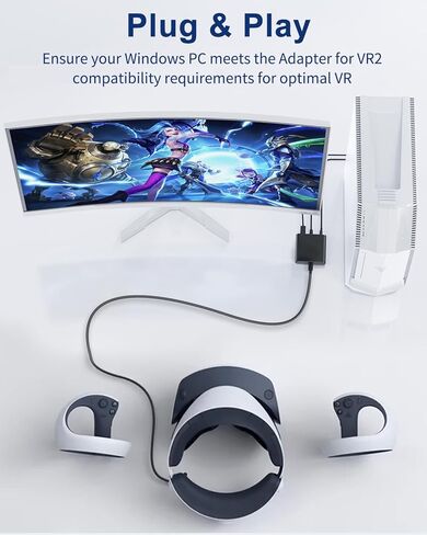 محول لمجموعة ملحقات الكمبيوتر VR2 المتوافقة مع VR2، طقم طاقة المحول وكابل DisplayPort، توسيع مكتبة ألعاب VR2 لتشغيل الألعاب على الكمبيوتر، أسود in Kuwait