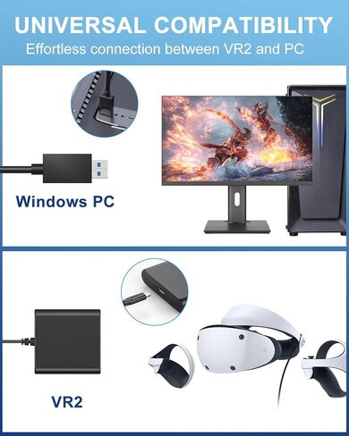 محول لمجموعة ملحقات الكمبيوتر VR2 المتوافقة مع VR2، طقم طاقة المحول وكابل DisplayPort، توسيع مكتبة ألعاب VR2 لتشغيل الألعاب على الكمبيوتر، أسود in Kuwait