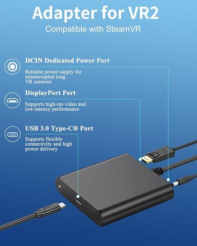 محول لمجموعة ملحقات الكمبيوتر VR2 المتوافقة مع VR2، طقم طاقة المحول وكابل DisplayPort، توسيع مكتبة ألعاب VR2 لتشغيل الألعاب على الكمبيوتر، أسود in Kuwait