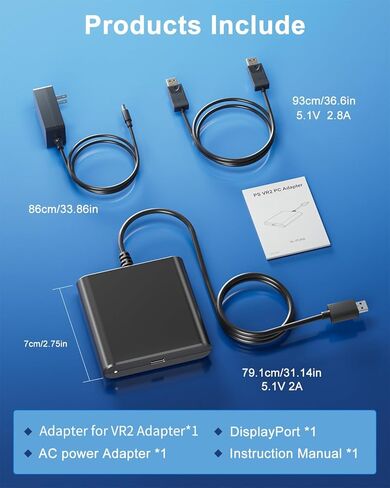 محول لمجموعة ملحقات الكمبيوتر VR2 المتوافقة مع VR2، طقم طاقة المحول وكابل DisplayPort، توسيع مكتبة ألعاب VR2 لتشغيل الألعاب على الكمبيوتر، أسود in Kuwait