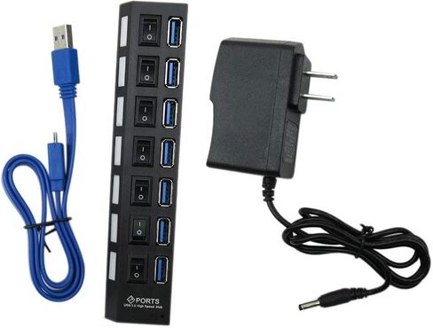 USonline911 USB 3.0 HUB 7-Ports with Switch Charger Switch Splitter Powered AC Adapter 7-Port PC Laptop Desktop in Saudi Arabia