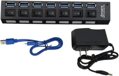 USonline911 USB 3.0 HUB 7-Ports with Switch Charger Switch Splitter Powered AC Adapter 7-Port PC Laptop Desktop in Saudi Arabia