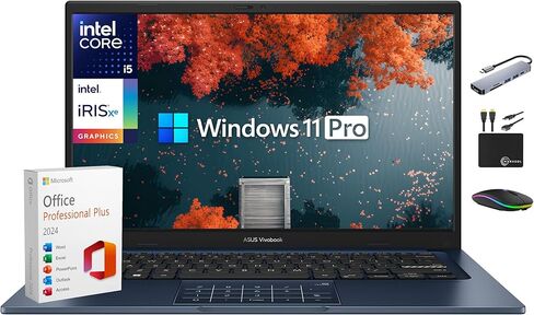 كمبيوتر محمول ASUS Vivobook للأعمال 2025-2026، Microsoft Office مدى الحياة، Copilot، شاشة 14 بوصة FHD، وحدة معالجة مركزية Intel i5 10-Core، ذاكرة وصول عشوائي 24 جيجابايت، تخزين 1 تيرابايت (512 جيجابايت SSD + 500 جيجابايت تحويلة)، MarxsolAccessory، Win 11  in Kuwait