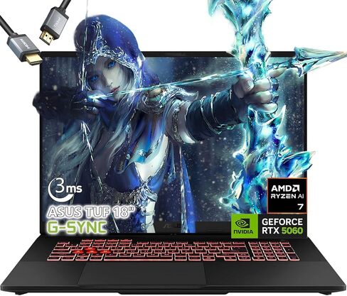 الكمبيوتر المحمول ASUS TUF A18 للألعاب - AMD Ryzen 7 260 Beat i9-13905H - NVIDIA RTX 5060-64 جيجابايت ذاكرة الوصول العشوائي - 2 تيرابايت SSD - شاشة WUXGA مقاس 18 بوصة - لوحة مفاتيح بإضاءة خلفية RGB - Windows 11 - كاميرا FHD - تحرير مقاطع الفيديو الإبداعية in Kuwait
