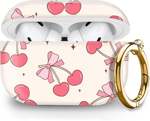 حافظة صلبة لطيفة متوافقة مع AirPods Pro الجيل الثاني/الأول، غطاء واقٍ مع سلسلة مفاتيح ذهبية، تناسب موديلات 2023/2022/2019، للنساء والفتيات والرجال (قوس الشريط الوردي) in Kuwait