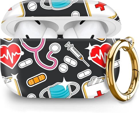 حافظة صلبة لطيفة متوافقة مع AirPods Pro الجيل الثاني/الأول، غطاء واقٍ مع سلسلة مفاتيح ذهبية، تناسب موديلات 2023/2022/2019، للنساء والفتيات والرجال (قوس الشريط الوردي) in Kuwait