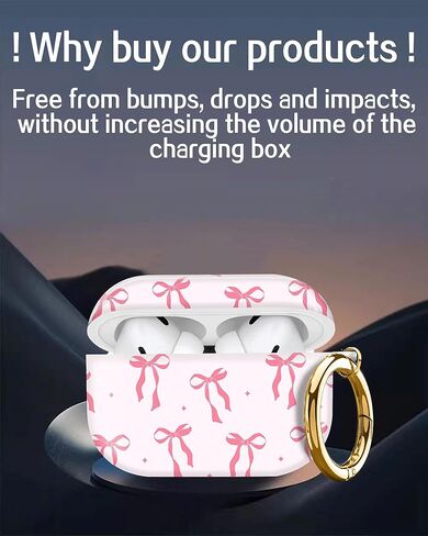 حافظة صلبة لطيفة متوافقة مع AirPods Pro الجيل الثاني/الأول، غطاء واقٍ مع سلسلة مفاتيح ذهبية، تناسب موديلات 2023/2022/2019، للنساء والفتيات والرجال (قوس الشريط الوردي) in Kuwait
