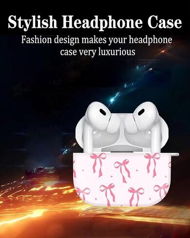 حافظة صلبة لطيفة متوافقة مع AirPods Pro الجيل الثاني/الأول، غطاء واقٍ مع سلسلة مفاتيح ذهبية، تناسب موديلات 2023/2022/2019، للنساء والفتيات والرجال (قوس الشريط الوردي) in Kuwait