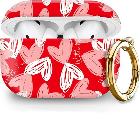 حافظة صلبة لطيفة متوافقة مع AirPods Pro الجيل الثاني/الأول، غطاء واقٍ مع سلسلة مفاتيح ذهبية، تناسب موديلات 2023/2022/2019، للنساء والفتيات والرجال (قوس الشريط الوردي) in Kuwait