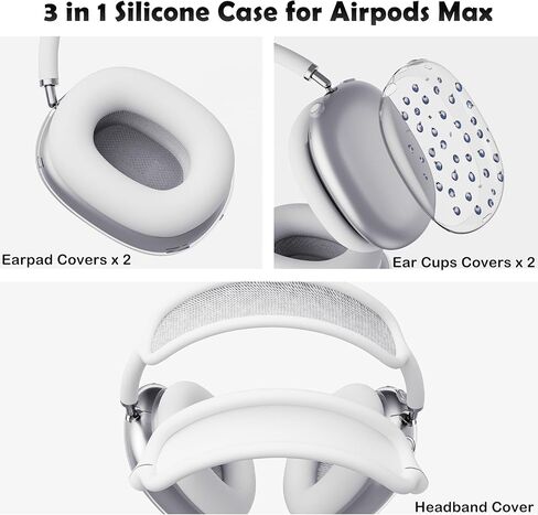 غطاء سماعة الرأس لـ AirPods Max، أغطية أكواب الأذن الشفافة اللطيفة، غطاء وسادة الأذن من السيليكون الأبيض لغطاء رأس Apple AirPods Max in Kuwait