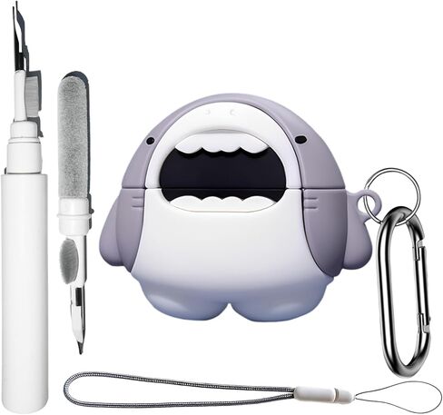 Cartoon Case Compatible with AirPods Pro 3 with Keychain Lanyard Cleaning Pen,Cute Funny Shark Pattern,Soft Silicone Anti-Fall Cover Men Women in Saudi Arabia