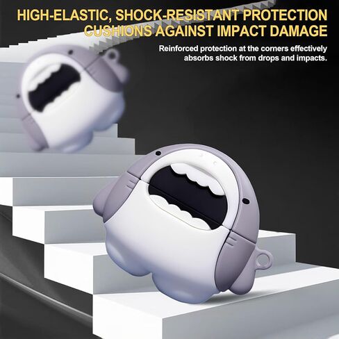 Cartoon Case Compatible with AirPods Pro 3 with Keychain Lanyard Cleaning Pen,Cute Funny Shark Pattern,Soft Silicone Anti-Fall Cover Men Women in Saudi Arabia