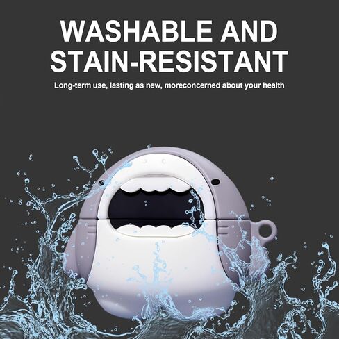 Cartoon Case Compatible with AirPods Pro 3 with Keychain Lanyard Cleaning Pen,Cute Funny Shark Pattern,Soft Silicone Anti-Fall Cover Men Women in Saudi Arabia