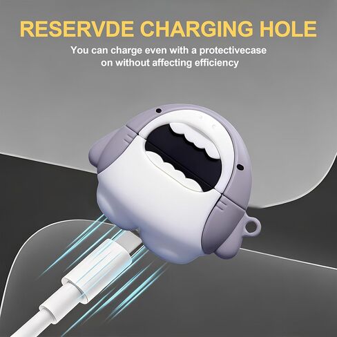 Cartoon Case Compatible with AirPods Pro 3 with Keychain Lanyard Cleaning Pen,Cute Funny Shark Pattern,Soft Silicone Anti-Fall Cover Men Women in Saudi Arabia
