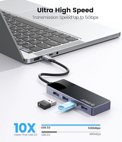 موزع USB C، محول ORICO 8 في 1 لمحطة إرساء MacBook متعدد المنافذ مع PD 100W، HDMI 4K@30 هرتز، USB-A3.0×3، SD/TF×1، صوت 3.5 مم × 1 متوافق مع أجهزة الكمبيوتر المحمولة Dell/Surface/HP/Lenovo in Kuwait