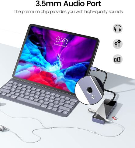 موزع USB C، محول ORICO 8 في 1 لمحطة إرساء MacBook متعدد المنافذ مع PD 100W، HDMI 4K@30 هرتز، USB-A3.0×3، SD/TF×1، صوت 3.5 مم × 1 متوافق مع أجهزة الكمبيوتر المحمولة Dell/Surface/HP/Lenovo in Kuwait