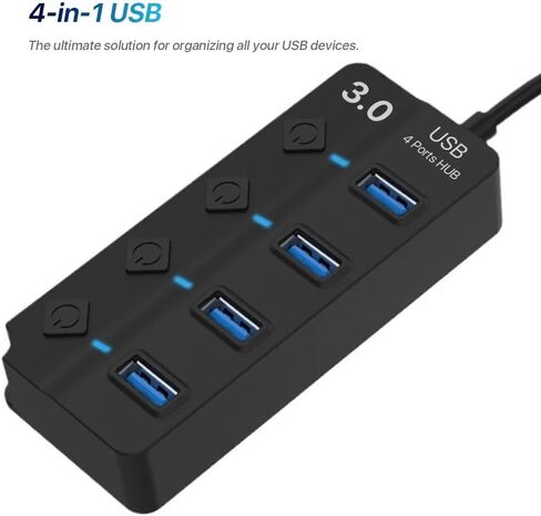 موزع USB C 3.0، مقسم موسع USB لأجهزة الكمبيوتر المحمول مع مفتاح فردي، محور تمديد محول USB متعدد المنافذ من 1 إلى 4 لأجهزة الكمبيوتر (USB C إلى 4 منافذ USB 3.0 مع التحكم في التبديل وضوء المؤشر) in Kuwait
