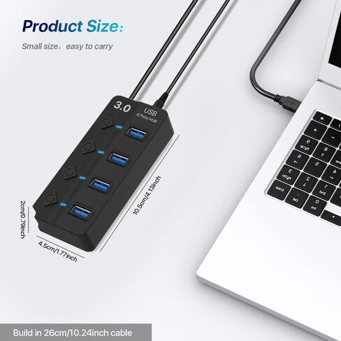موزع USB C 3.0، مقسم موسع USB لأجهزة الكمبيوتر المحمول مع مفتاح فردي، محور تمديد محول USB متعدد المنافذ من 1 إلى 4 لأجهزة الكمبيوتر (USB C إلى 4 منافذ USB 3.0 مع التحكم في التبديل وضوء المؤشر) in Kuwait