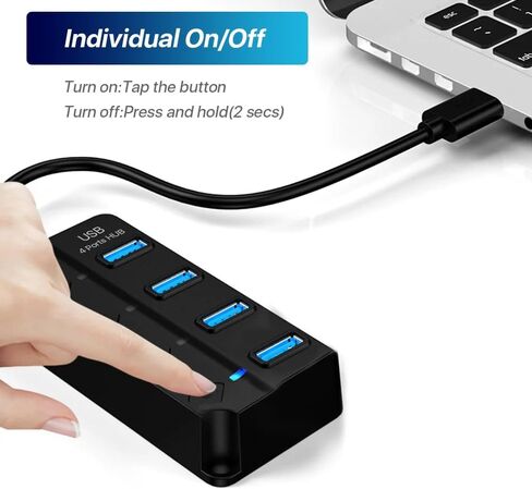 موزع USB C 3.0، مقسم موسع USB لأجهزة الكمبيوتر المحمول مع مفتاح فردي، محور تمديد محول USB متعدد المنافذ من 1 إلى 4 لأجهزة الكمبيوتر (USB C إلى 4 منافذ USB 3.0 مع التحكم في التبديل وضوء المؤشر) in Kuwait