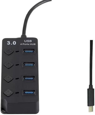 موزع USB C 3.0، مقسم موسع USB لأجهزة الكمبيوتر المحمول مع مفتاح فردي، محور تمديد محول USB متعدد المنافذ من 1 إلى 4 لأجهزة الكمبيوتر (USB C إلى 4 منافذ USB 3.0 مع التحكم في التبديل وضوء المؤشر) in Kuwait