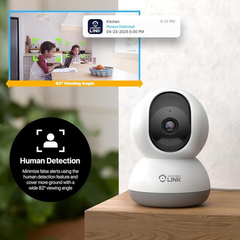 كاميرا Amcrest Link 4MP WiFi داخلية، اكتشاف الإنسان، تتبع الحركة، مع صوت ثنائي الاتجاه، كاميرا IP لاسلكية قابلة للإمالة (طاقة سلكية)، رؤية ليلية 30 قدمًا، صفارة إنذار مدمجة، AL-P401W in Kuwait