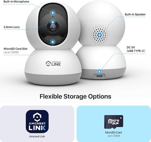 كاميرا Amcrest Link 4MP WiFi داخلية، اكتشاف الإنسان، تتبع الحركة، مع صوت ثنائي الاتجاه، كاميرا IP لاسلكية قابلة للإمالة (طاقة سلكية)، رؤية ليلية 30 قدمًا، صفارة إنذار مدمجة، AL-P401W in Kuwait