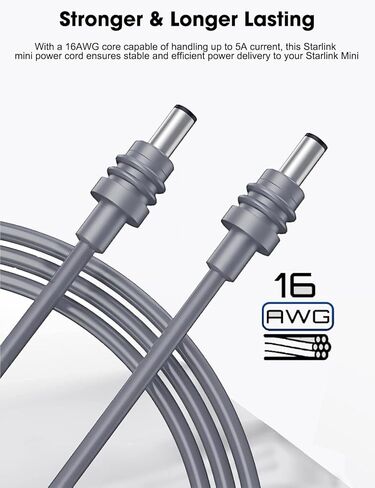 كابل ستارلينك ميني، 6.6 قدم/2 متر 16AWG بديل كابل طاقة ستارلينك ميني دي سي ملحقات ستارلينك ميني، سلك طاقة ستارلينك ميني مقاوم للماء للخارج - رمادي in Kuwait