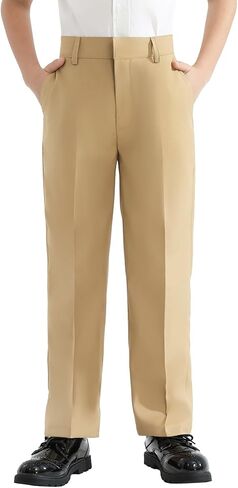 QBK Boys Flat Front Dress Pants Uniform Pants Adjustable Waistband for Toddler to Youth with Pockets in Saudi Arabia