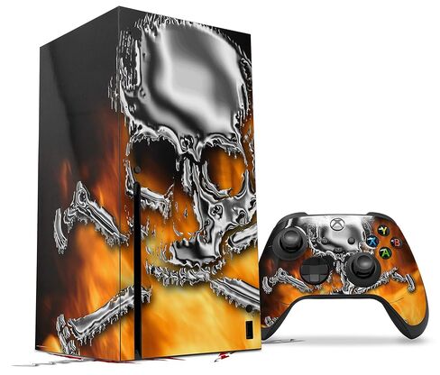 WraptorSkinz Skin Decal Vinyl Wrap compatible with the XBOX Series X Console and Controller - Chrome Skull on Fire (GAMING CONSOLE NOT INCLUDED) in Saudi Arabia