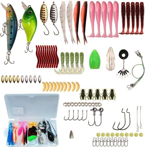 طقم طُعم للمبتدئين، طقم طُعم صيد السمك مع طُعم ناعم، طُعم مرفقي، خطافات وصندوق تخزين، مجموعة مكونة من 105 قطعة in Kuwait