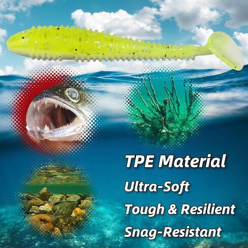 Soft Plastic Paddle Tail Swimbaits Pack of 15 – 3" Soft Plastic Fishing Lures with Extra-Large Tail for Lifelike Swimming Action – Freshwater & Saltwater in Saudi Arabia