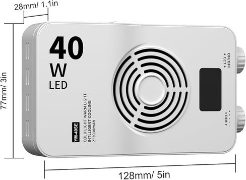 Yoidesu Portable LED Video Light, 40W 112 LED CRI 95 + with 3000K-7000K Color Temperature and 1-100 Brightness Adjustment, Built in 3000mAh Battery for Photography Vlog in Saudi Arabia