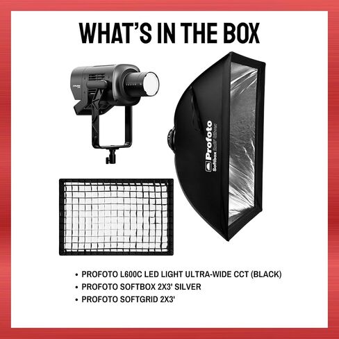 مصباح Profoto L600C LED CCT واسع للغاية مع حزمة تعتيم خالية من الوميض مع صندوق سوفت بوكس ​​مستطيل 2 × 3 بوصة وشبكة ناعمة 2 × 3 بوصة (3 قطع) in Kuwait