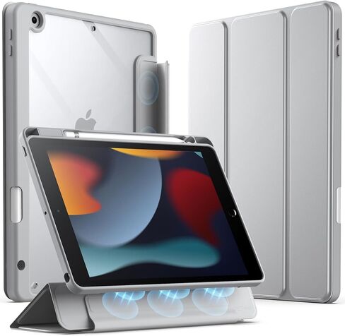 حافظة JETech قابلة للفصل لجهاز iPad 9/8/7 (10.2 بوصة، موديل 2021/2020/2019، الجيل التاسع/الثامن/السابع) مع حامل أقلام، غطاء مغناطيسي قابل للإزالة وحامل ثلاثي الطي وظهر شفاف، تنبيه/غفو تلقائي (أسود) in Saudi Arabia