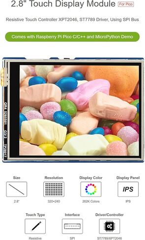 وحدة عرض تعمل باللمس مقاس 2.8 بوصة لـ Raspberry Pi Pico 262K ألوان 320 × 240 بكسل وحدة تحكم واجهة SPI XPT2046 ST7789 Driver @XYGStudy (Pico-ResTouch-LCD-2.8) in Saudi Arabia