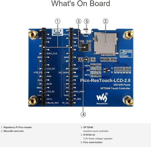 وحدة عرض تعمل باللمس مقاس 2.8 بوصة لـ Raspberry Pi Pico 262K ألوان 320 × 240 بكسل وحدة تحكم واجهة SPI XPT2046 ST7789 Driver @XYGStudy (Pico-ResTouch-LCD-2.8) in Saudi Arabia