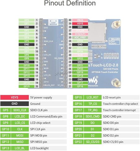 وحدة عرض تعمل باللمس مقاس 2.8 بوصة لـ Raspberry Pi Pico 262K ألوان 320 × 240 بكسل وحدة تحكم واجهة SPI XPT2046 ST7789 Driver @XYGStudy (Pico-ResTouch-LCD-2.8) in Saudi Arabia