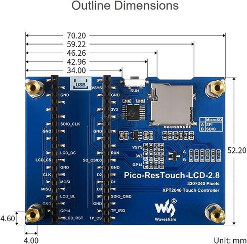 وحدة عرض تعمل باللمس مقاس 2.8 بوصة لـ Raspberry Pi Pico 262K ألوان 320 × 240 بكسل وحدة تحكم واجهة SPI XPT2046 ST7789 Driver @XYGStudy (Pico-ResTouch-LCD-2.8) in Saudi Arabia