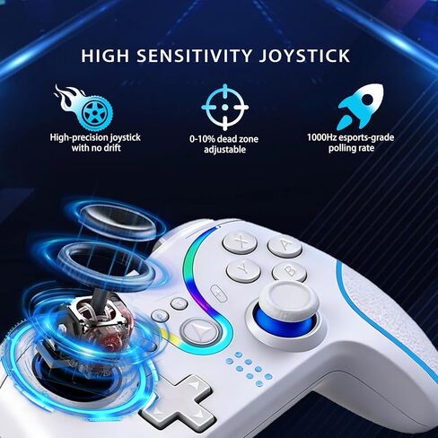 وحدات تحكم AURITHYX Switch Pro متوافقة مع Nintendo Switch/Lite/OLED/PC، لوحة ألعاب مع اهتزاز مزدوج/محور جيروسكوبي/Turbo/قابلة للبرمجة/إضاءة RGB (بيج) in Kuwait