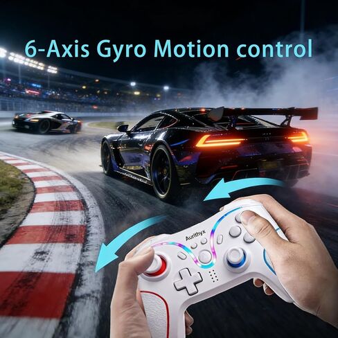 وحدات تحكم AURITHYX Switch Pro متوافقة مع Nintendo Switch/Lite/OLED/PC، لوحة ألعاب مع اهتزاز مزدوج/محور جيروسكوبي/Turbo/قابلة للبرمجة/إضاءة RGB (بيج) in Kuwait