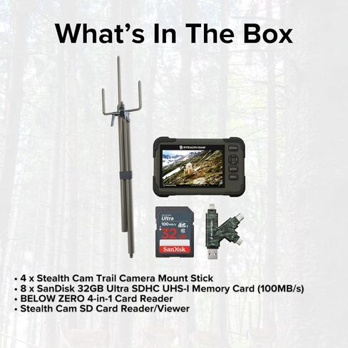 Stealth Cam SD Card Reader and Viewer with 4.3-Inch LCD Touchscreen and Touch Detection (4-Pack) Bundle with Trail Camera Mount Stick (4-Pack), 32GB Memory Card (8-Pack), and Card Reader (17 Items) in Saudi Arabia