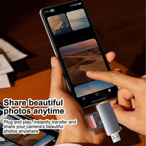 قارئ بطاقة SD، محول بطاقة USB C عالي السرعة إلى Micro SD، فتحات USB 3.0 مزدوجة لسلسلة iPhone 16/15، MacBook، iPad، الكمبيوتر المحمول، رمادي in Saudi Arabia