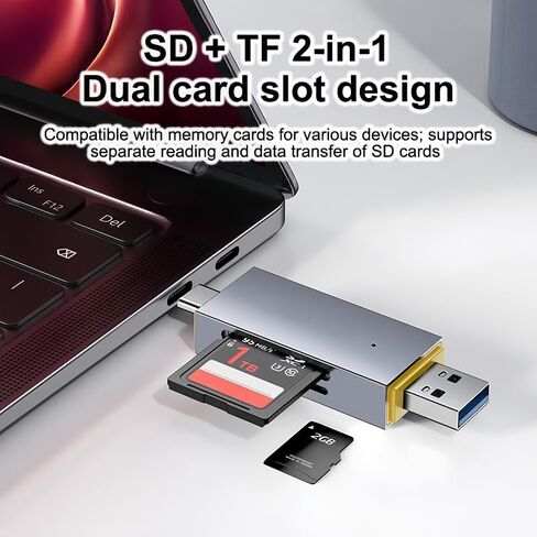 قارئ بطاقة SD، محول بطاقة USB C عالي السرعة إلى Micro SD، فتحات USB 3.0 مزدوجة لسلسلة iPhone 16/15، MacBook، iPad، الكمبيوتر المحمول، رمادي in Saudi Arabia